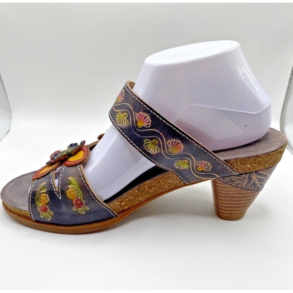 L'Artiste Spring Step HAVERB-NM Boho Floral Leather Block Heel Sandals Sz 10/41 - Picture 6 of 10